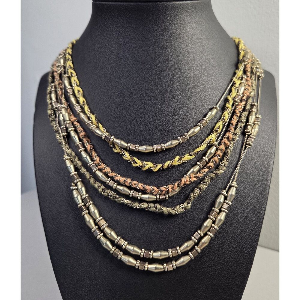 Chico's Mixed Media Metal and Fabric Multistrand Necklace